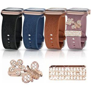 NEW Set of 4 Pack Engraved Apple Watch Bands with Charms